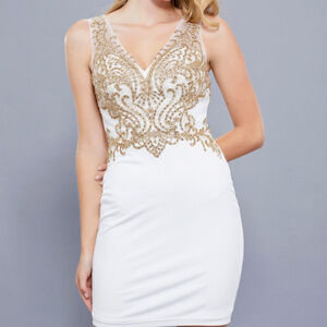 Gold Sequin Bodice Short Sheath Dress NX6318
